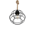 GloboStar® TALAH 203-0008 Vintage Κρεμαστό Φωτιστικό Σχοινί Μονόφωτο 1 x E27 IP20 Μαύρο Μέταλλο με Μπεζ Σχοινί - Μ20 x Π20 x Υ20cm