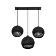 GloboStar® YASAM 203-0026 Vintage Κρεμαστό Φωτιστικό Ράγα Τρίφωτο 3 x E27 IP20 Μαύρο Ρατάν - Μ45 x Π18 x Υ30cm