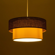 GloboStar® LIVI 203-0175 Μοντέρνο Κρεμαστό Φωτιστικό Καπέλο Μονόφωτο 1 x E27 IP20 Σκούρο Καφέ & Λευκό Ύφασμα - Μ38 x Π38 x Υ95cm