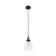 GloboStar® WICKHAM 01168 Vintage Κρεμαστό Φωτιστικό Καμπάνα Μονόφωτο 1 x E27 IP20 Διάφανο Γυαλί με Μαύρο & Χρυσό Μέταλλο - Μ14 x Π14 x Y23cm