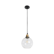 GloboStar® WICKHAM 01170 Vintage Κρεμαστό Φωτιστικό Μπάλα Μονόφωτο 1 x E27 IP20 Διάφανο Γυαλί με Μαύρο & Χρυσό Μέταλλο - Μ20 x Π20 x Y25cm