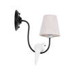 GloboStar® DOVE 01084 Vintage Επιτοίχιο Φωτιστικό Απλίκα Μονόφωτο 1 x E14 IP20 Μαύρο & Λευκό Μέταλλο με Μπεζ Ύφασμα - Μ30 x Π15 x Υ36cm