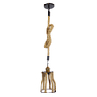 GloboStar® LANTERN 01186 Vintage Κρεμαστό Φωτιστικό Ανάρτηση Μονόφωτο 1 x E27 IP20 Μαύρο & Χρυσό Μέταλλο με Μπεζ Σχοινί - Μ15 x Π15 x Υ24cm