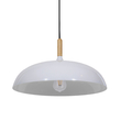 GloboStar® VALLETE 01256 Μοντέρνο Κρεμαστό Φωτιστικό Καμπάνα Μονόφωτο 1 x E27 IP20 Λευκό Μέταλλο με Μπεζ Ξύλο - Μ45 x Π45 x Υ27cm