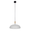 GloboStar® VALLETE 01256 Μοντέρνο Κρεμαστό Φωτιστικό Καμπάνα Μονόφωτο 1 x E27 IP20 Λευκό Μέταλλο με Μπεζ Ξύλο - Μ45 x Π45 x Υ27cm