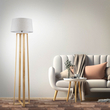 GloboStar® TOWER 01264 Μοντέρνο Επιδαπέδιο Φωτιστικό Μονόφωτο 1 x E27 IP20 Μπεζ Ξύλο με Λευκό Ύφασμα - Μ40 x Π40 x Υ166cm