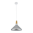 GloboStar® FELICITA 01277 Μοντέρνο Κρεμαστό Φωτιστικό Καμπάνα Μονόφωτο 1 x E27 IP20 Ασημί Μέταλλο με Μπεζ Ξύλο - Μ30 x Π30 x Υ25cm