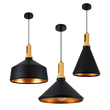 GloboStar® CALYPSO 01334 Μοντέρνο Κρεμαστό Φωτιστικό Καμπάνα Σετ Τρίφωτο 3 x E27 Μαύρο & Χρυσό Μέταλλο με Μπεζ Ξύλο - Μ110 x Π110 x Υ35cm