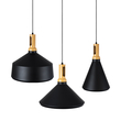 GloboStar® CALYPSO 01334 Μοντέρνο Κρεμαστό Φωτιστικό Καμπάνα Σετ Τρίφωτο 3 x E27 Μαύρο & Χρυσό Μέταλλο με Μπεζ Ξύλο - Μ110 x Π110 x Υ35cm
