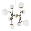 GloboStar® STARDUST 01649 Vintage Φωτιστικό Οροφής Πλέγμα Πολύφωτο 8 x E27 IP20 Μαύρο & Χρυσό Μέταλλο με Λευκό Γυαλί - Μ75 x Π75 x Υ100cm