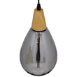 GloboStar® NOAH 01489 Μοντέρνο Κρεμαστό Φωτιστικό Ανάρτηση Μονόφωτο 1 x E27 IP20 Γκρι Γυαλί με Μπεζ Ξύλο - Μ16 x Π16 x Υ30cm
