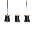 GloboStar® LANA 01425 Μοντέρνο Κρεμαστό Φωτιστικό Κύλινδρος Τρίφωτο 3 x E27 IP20 Μαύρο Μέταλλο με Καρυδί Ξύλο - Μ60 x Π13 x Υ18cm