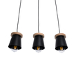 GloboStar® LANA 01425 Μοντέρνο Κρεμαστό Φωτιστικό Κύλινδρος Τρίφωτο 3 x E27 IP20 Μαύρο Μέταλλο με Καρυδί Ξύλο - Μ60 x Π13 x Υ18cm