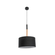 GloboStar® BRONX 01517 Μοντέρνο Κρεμαστό Φωτιστικό Καπέλο Μονόφωτο 1 x E27 IP20 Μαύρο Ύφασμα με Μπεζ Ξύλο - Μ35 x Π35 x Υ50cm