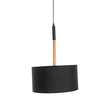 GloboStar® BRONX 01517 Μοντέρνο Κρεμαστό Φωτιστικό Καπέλο Μονόφωτο 1 x E27 IP20 Μαύρο Ύφασμα με Μπεζ Ξύλο - Μ35 x Π35 x Υ50cm