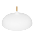 GloboStar® VALLETE 00837 Μοντέρνο Κρεμαστό Φωτιστικό Καμπάνα Μονόφωτο 1 x E27 IP20 Λευκό Μέταλλο με Μπεζ Ξύλο - Μ60 x Π60 x Υ35cm