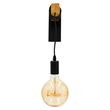 GloboStar® KELA 00880 Μοντέρνο Επιτοίχιο Φωτιστικό Απλίκα Μονόφωτο 1 x E27 IP20 Μαύρο Μέταλλο με Μπεζ Ξύλο - Μ6.5 x Π18 x Υ30cm