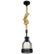 GloboStar® MASON 00881 Vintage Κρεμαστό Φωτιστικό Ανάρτηση Μονόφωτο 1 x E27 IP20 Μαύρο Μέταλλο με Μπεζ Σχοινί - Μ15 x Π15 x Υ24cm