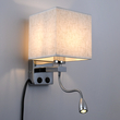 GloboStar® ELEGANT 01495 Μοντέρνο Επιτοίχιο Φωτιστικό Απλίκα με LED Βραχίονα Δίφωτο 1 x E27 IP20 Λευκό Ύφασμα με Ασημί Μέταλλο - Μ17 x Π21 x Υ43cm