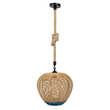 GloboStar® SIMON 00726 Boho Κρεμαστό Φωτιστικό Πλέγμα Μονόφωτο 1 x E27 IP20 Μπεζ & Μπλε Σχοινί - Μ30 x Π30 x Υ30cm