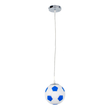 GloboStar® FOOTBALL 00644 Παιδικό Κρεμαστό Φωτιστικό Μπάλα Μονόφωτο 1 x E27 IP20 Λευκό & Μπλε Γυαλί - Μ15 x Π15 x Y18cm