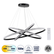 GloboStar® DIAMOND TRIO 61140-DECO Κρεμαστό Φωτιστικό Δαχτυλίδι-Κύκλος LED CCT 150W 18379lm 360° AC 220-240V - Εναλλαγή Φωτισμού μέσω Τηλεχειριστηρίου All In One Ψυχρό 6000k+Φυσικό 4500k+Θερμό 2700k Dimmable Φ60+80+100cm - Μαύρο - 3 Years Warranty