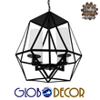 GloboStar® DASTAR 01001-1 Vintage Κρεμαστό Φωτιστικό Πλέγμα Πολύφωτο 4 x E27 IP20 Μαύρο Μέταλλο με Λευκό Γυαλί - Μ52 x Π52 x Υ53cm