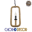 GloboStar® LINDELL 10001110 Vintage Κρεμαστό Φωτιστικό Ανάρτηση Μονόφωτο 1 x E14 IP20 Μαύρο Μέταλλο με Μπεζ Σχοινί - Μ18 x Π18 x Υ33cm