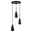 GloboStar® DILLON 00626 Μοντέρνο Κρεμαστό Φωτιστικό Καμπάνα Τρίφωτο 3 x E27 IP20 Μαύρο Μέταλλο με Μπεζ Ξύλο - Μ26 x Π26 x Υ130cm