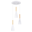 GloboStar® DILLON 00627 Μοντέρνο Κρεμαστό Φωτιστικό Καμπάνα Τρίφωτο 3 x E27 IP20 Λευκό Μέταλλο με Μπεζ Ξύλο - Μ26 x Π26 x Υ130cm