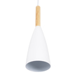 GloboStar® DILLON 00627 Μοντέρνο Κρεμαστό Φωτιστικό Καμπάνα Τρίφωτο 3 x E27 IP20 Λευκό Μέταλλο με Μπεζ Ξύλο - Μ26 x Π26 x Υ130cm
