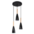 GloboStar® DILLON 00626 Μοντέρνο Κρεμαστό Φωτιστικό Καμπάνα Τρίφωτο 3 x E27 IP20 Μαύρο Μέταλλο με Μπεζ Ξύλο - Μ26 x Π26 x Υ130cm