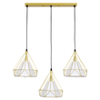 GloboStar® EIFFEL 61571 Vintage Κρεμαστό Φωτιστικό Ράγα Τρίφωτο 3 x E27 IP20 Χρυσό Μέταλλο με Λευκό Ύφασμα - Μ68 x Π25 x Υ130cm
