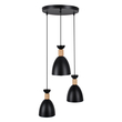 GloboStar® AVA 61572 Μοντέρνο Κρεμαστό Φωτιστικό Καμπάνα Τρίφωτο 3 x E27 IP20 Μαύρο Μέταλλο με Μπεζ Ξύλο - Μ35 x Π35 x Υ130cm
