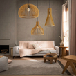 GloboStar® SCANDINAVIA 01698 Μοντέρνο Κρεμαστό Φωτιστικό Πλέγμα Μονόφωτο 1 x E27 IP20 Μπεζ Ξύλο - Μ33 x Π33 x Υ20cm