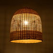 GloboStar® BORA-BORA 01735 Boho Κρεμαστό Φωτιστικό Καμπάνα Μονόφωτο 1 x E27 IP20 Μπεζ Ξύλο - Μ42 x Π42 x Y44cm