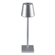 GloboStar® NEGA 60476 Μοντέρνο Επιτραπέζιο Φωτιστικό Πορτατίφ LED 2.2W 154lm 360° DC 5V Επαναφορτιζόμενο με Μπαταρία Li-ion 4000mAh - Διακόπτη Αφής - Θερμό Λευκό 2700K - Dimmable - D10 x H39cm - Ασημί - 2 Years Warranty