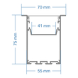 GloboStar® RECESS-PROFILE 70833-3M Προφίλ Αλουμινίου - Βάση & Ψύκτρα Ταινίας LED με Λευκό Γαλακτερό Κάλυμμα - Χωνευτή Χρήση - Πατητό Κάλυμμα - Λευκό - 3 Μέτρα - Μ300 x Π7.5 x Υ7cm