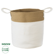 GloboStar® Artificial Garden SAMOTHRAKI 20199 Διακοσμητικό Πλεκτό Καλάθι - Κασπώ Γλάστρα - Flower Pot  Μπεζ με Λευκό Π35cm x Υ40cm