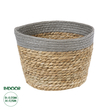 GloboStar® Artificial Garden ANTIPAROS 20289 Διακοσμητικό Πλεκτό Καλάθι - Κασπώ Γλάστρα - Flower Pot Μπεζ με Γκρι Φ22cm x Υ15cm