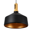 GloboStar® CALYPSO 01334-B Μοντέρνο Κρεμαστό Φωτιστικό Καμπάνα Μονόφωτο 1 x E27 IP20 Μαύρο & Χρυσό Μέταλλο με Μπεζ Ξύλο - Μ36 x Π36 x Υ35cm