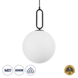 GloboStar® BELLISSIMO 61490 Μοντέρνο Κρεμαστό Φωτιστικό Μπάλα Μονόφωτο 1 x E27 IP20 Λευκό Γυαλί με Μαύρο Μέταλλο - Μ30 x Π30 x Υ52cm