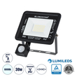 GloboStar® AURORA 61439 Επαγγελματικός Προβολέας LED 30W 3750lm 120° AC 220-240V με Ενσωματωμένο Ρυθμιζόμενο Αισθητήρα Κίνησης PIR - Αδιάβροχος IP67 - Μ16 x Π5 x Υ17.5cm - Μαύρο - Ψυχρό Λευκό 6000K - LUMILEDS Chips - TÜV Rheinland Certified - 3 Years Warranty