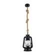 GloboStar® BARBAROSSA 01704 Vintage Κρεμαστό Φωτιστικό Ανάρτηση Μονόφωτο 1 x E27 IP20 Μαύρο Μέταλλο, Διάφανο Γυαλί με Μπεζ Σχοινί - Μ18 x Π18 x Υ28cm