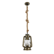GloboStar® BARBAROSSA 01705 Vintage Κρεμαστό Φωτιστικό Ανάρτηση Μονόφωτο 1 x E27 IP20 Μπρούτζινο Μέταλλο, Διάφανο Γυαλί με Μπεζ Σχοινί - Μ18 x Π18 x Υ28cm