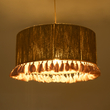 GloboStar® PUERTORICO 02096 Boho Κρεμαστό Φωτιστικό Καπέλο Μονόφωτο 1 x E27 IP20 Μπεζ & Ροζ Σχοινί - Μ50 x Π50 x Υ27cm