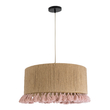 GloboStar® PUERTORICO 02096 Boho Κρεμαστό Φωτιστικό Καπέλο Μονόφωτο 1 x E27 IP20 Μπεζ & Ροζ Σχοινί - Μ50 x Π50 x Υ27cm