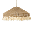 GloboStar® PUERTORICO 02098 Boho Κρεμαστό Φωτιστικό Καμπάνα Μονόφωτο 1 x E27 IP20 Μπεζ & Λευκό Σχοινί - Μ50 x Π50 x Υ25cm