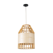 GloboStar® GALIA 02219 Boho Κρεμαστό Φωτιστικό Πλέγμα Μονόφωτο 1 x E27 IP20 Μπεζ & Καφέ Ξύλο - Μ30 x Π30 x Υ40cm