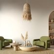 GloboStar® PORTOFERRAIO 02170 Boho Κρεμαστό Φωτιστικό Πλέγμα Μονόφωτο 1 x E27 IP20 Μπεζ Ράφια - Μ30 x Π30 x Υ70cm